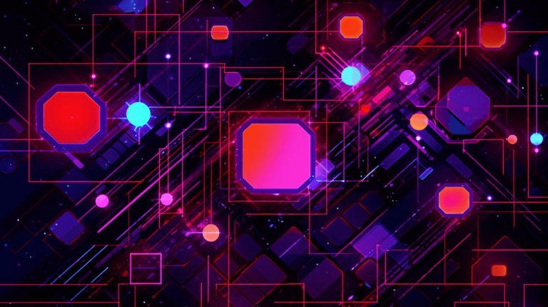 A vibrant abstract background featuring a crocoblock plugins-inspired red, blue, and purple color scheme.