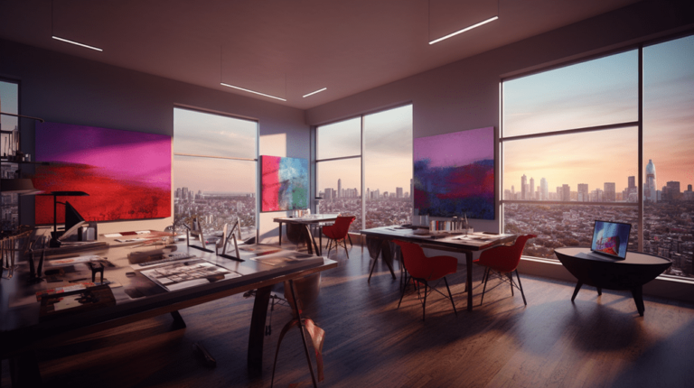 A dining room with a breathtaking view of the city.